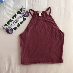 Sleeveless high neck halter cami crop top